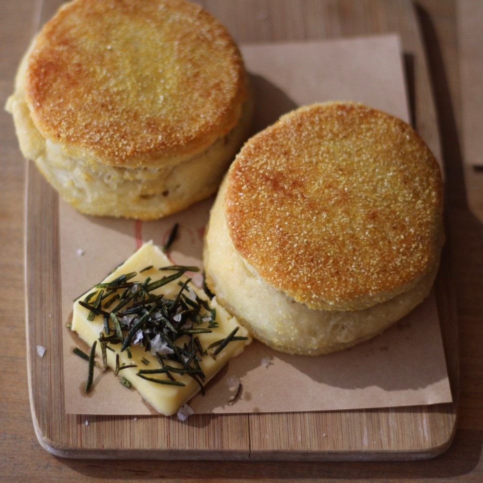 Crumpets and rosemary butter.